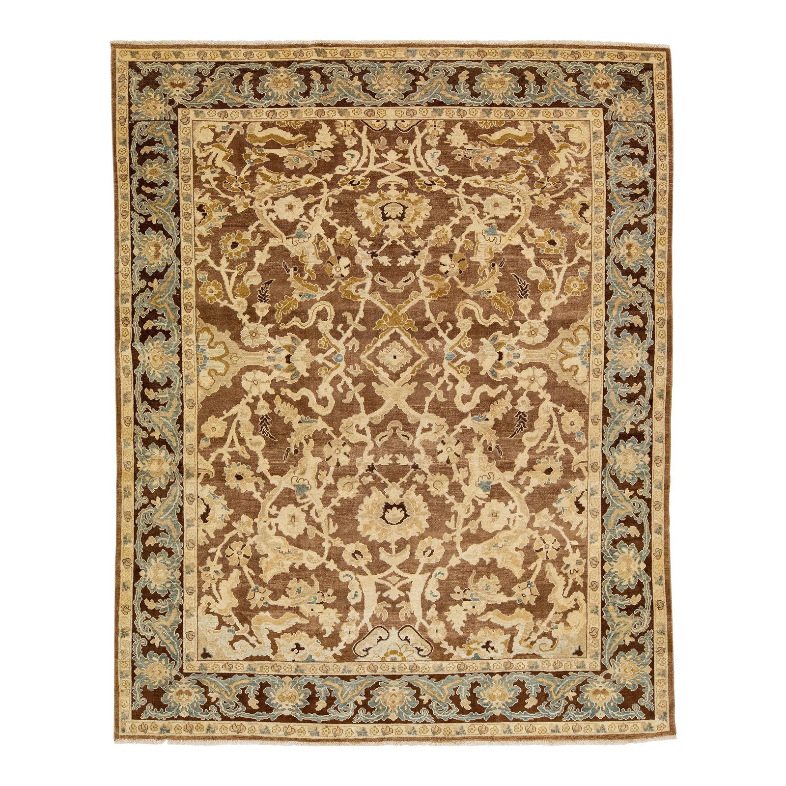 Handmade 8' x 10' Brown Sultanabad Wool Rug Floral Motif: Handmade 8' x 10' Brown Sultanabad Wool Rug Floral Motif Enhance your living space with this exquisite modern Sultanabad rug, meticulously handmade from high-quality wool. Featuring a rich brown color