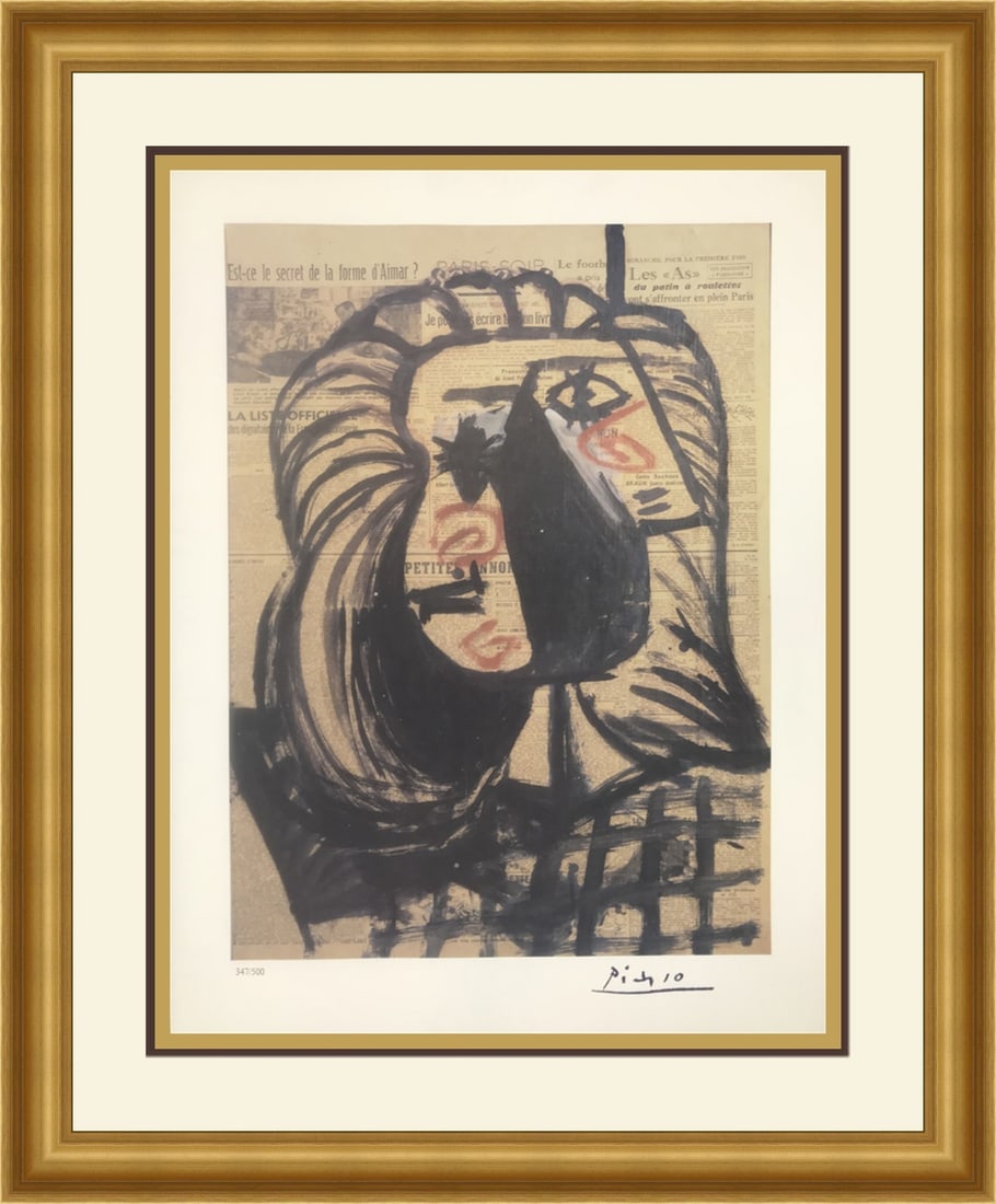 Pablo Picasso Limited Edition Lithograph Portrait Newspaper Framed 1971: Pablo Picasso Limited Edition Lithograph Portrait Newspaper Framed 1971 This stunning lithograph by Pablo Picasso, titled "Portrait Newspaper," showcases the artist's unique abstract style. Created in