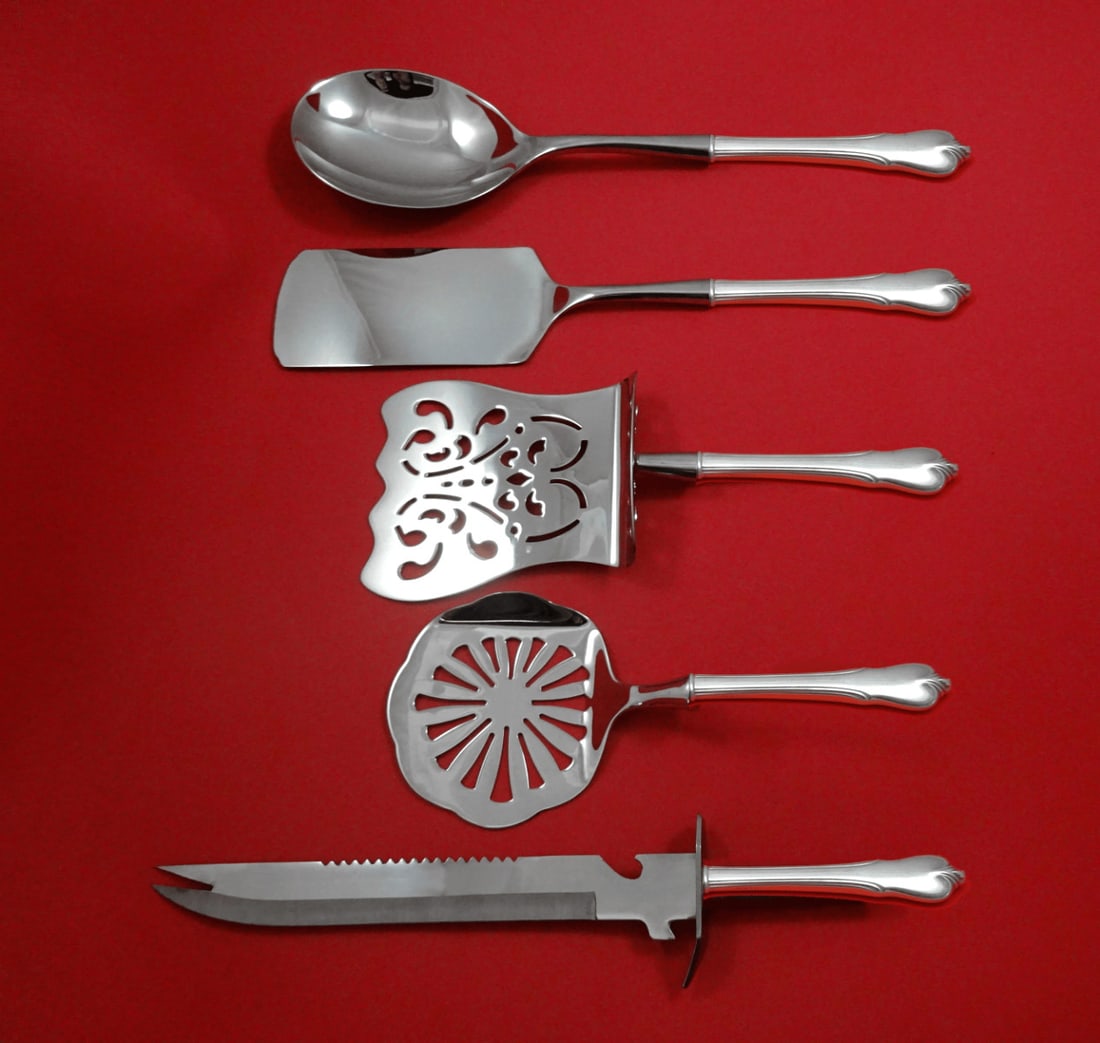 Wallace Grand Colonial 5pc Sterling Silver Brunch Serving Set: Wallace Grand Colonial 5pc Sterling Silver Brunch Serving Set Enhance your brunch gatherings with the exquisite Grand Colonial 5-piece Sterling Silver Serving Set by Wallace. This elegant hostess set 
