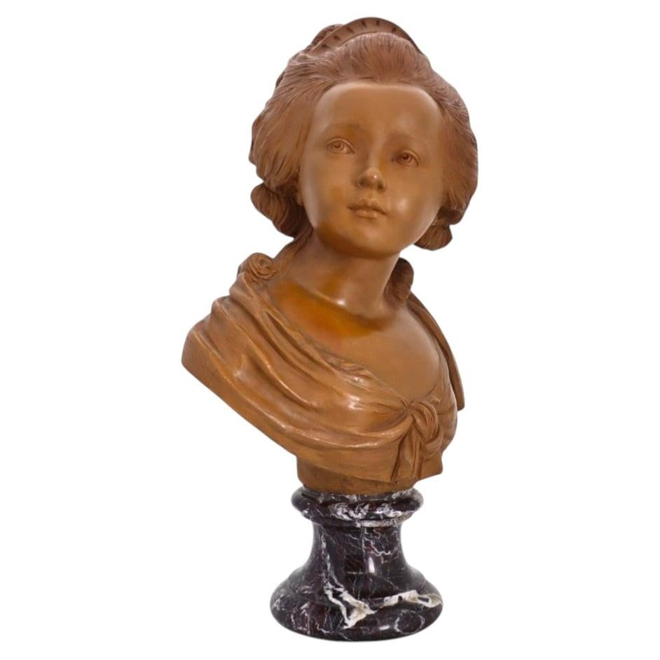 French terracotta Marie Antoinette bust on black marble base (1 of 12)