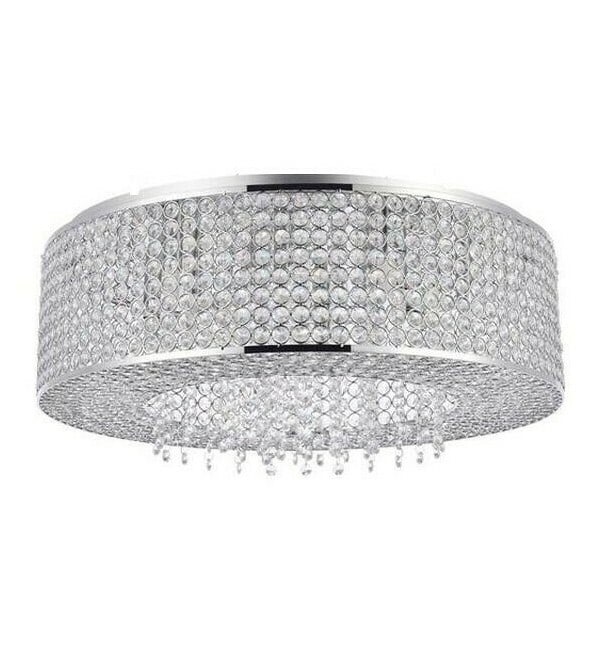 Amelie 10 Light Chrome Flush Mount Crystal Chandelier: Amelie 10 Light Chrome Flush Mount Crystal Chandelier This modern flush mount chandelier features a high-quality chrome-plated finish and is adorned with Royal Cut clear crystals. Designed with 10 lig