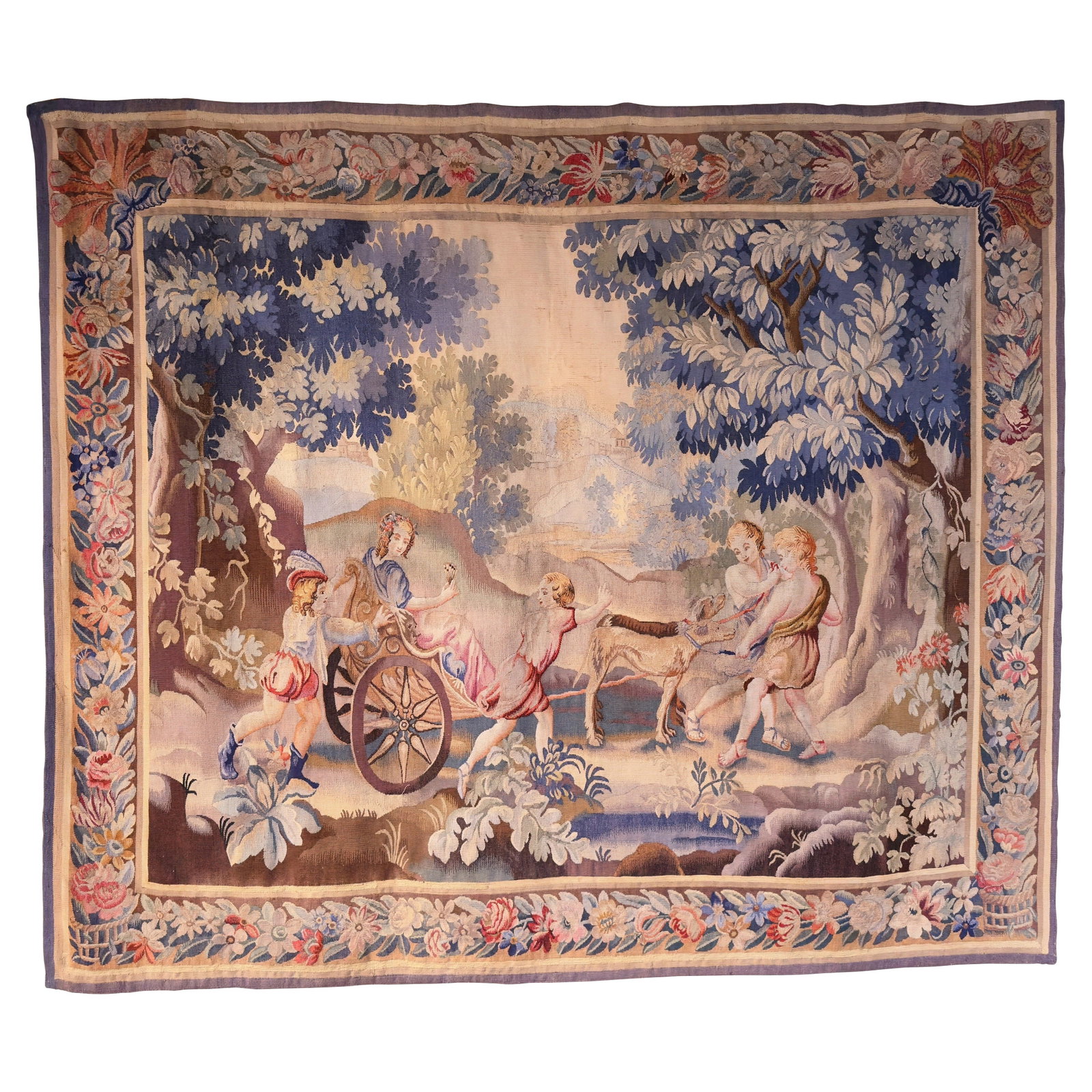 Louis XV Style Aubusson Wool and Silk Tapestry with Pastoral Scene and Floral Border (1 of 12)