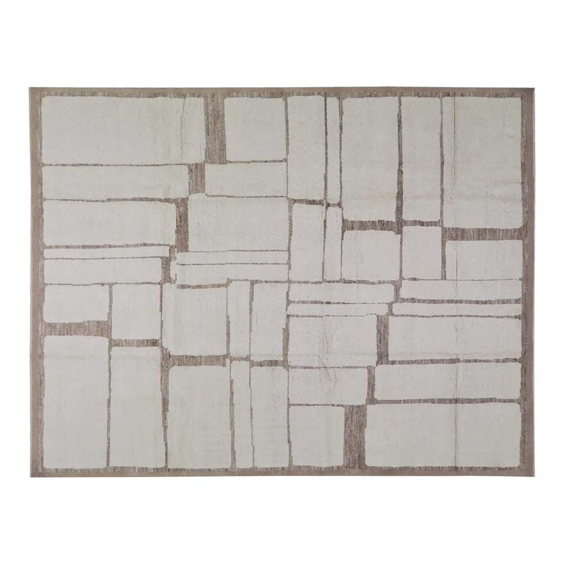 Coffee Wool Area Rug Hand Knotted Moroccan Style 9'x12'1": Coffee Wool Area Rug Hand Knotted Moroccan Style 9'x12'1" This Moroccan hand-knotted wool rug showcases traditional craftsmanship with a modern design sensibility. The rug features a rich coffee color