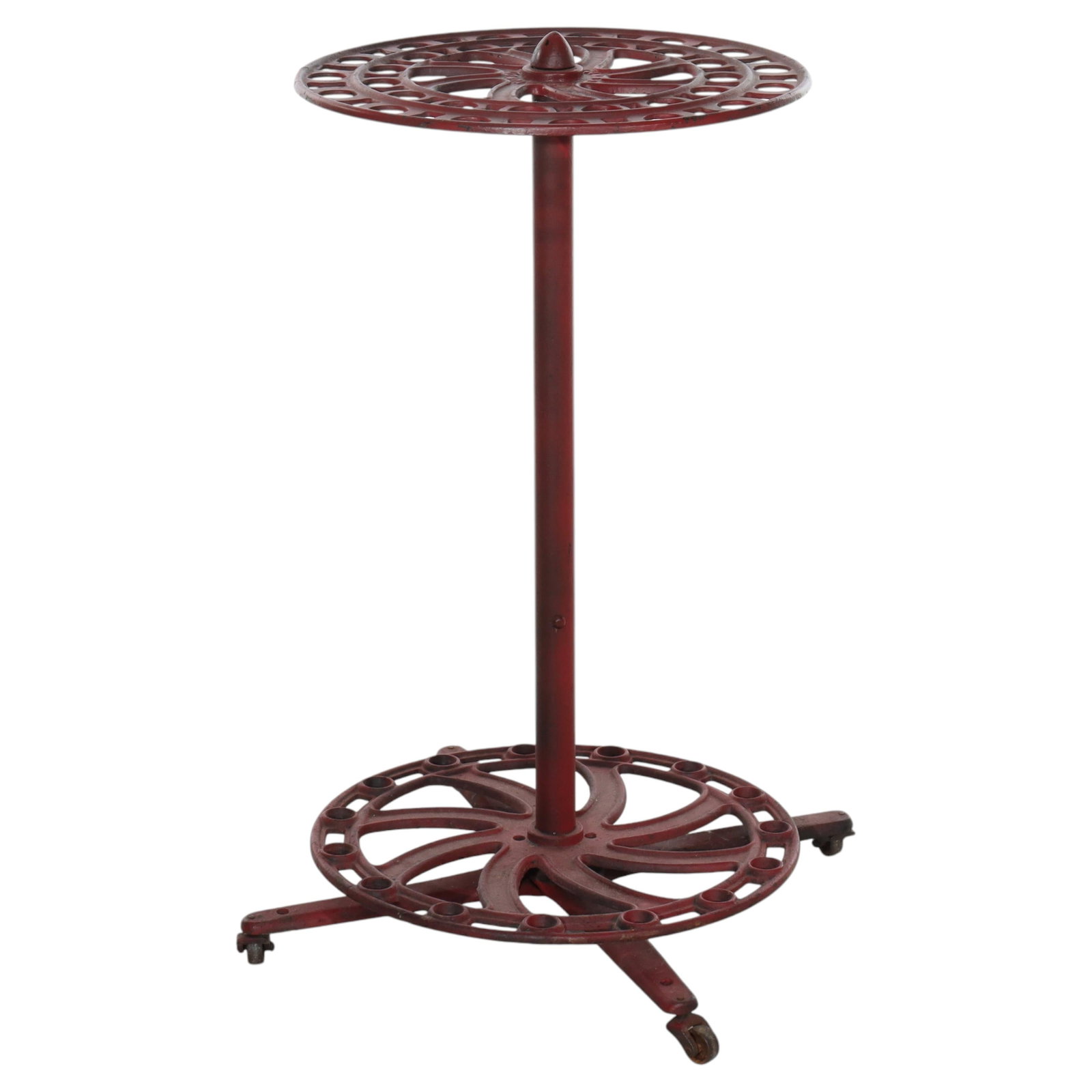Antique Cast Iron Broom Display Stand Industrial Wheel Design Late 19th Century: Antique Cast Iron Broom Display Stand Industrial Wheel Design Late 19th Century This antique broom display rack was crafted by S. C. Tatum Co. around 1885, showcasing the sturdy industrial design of l
