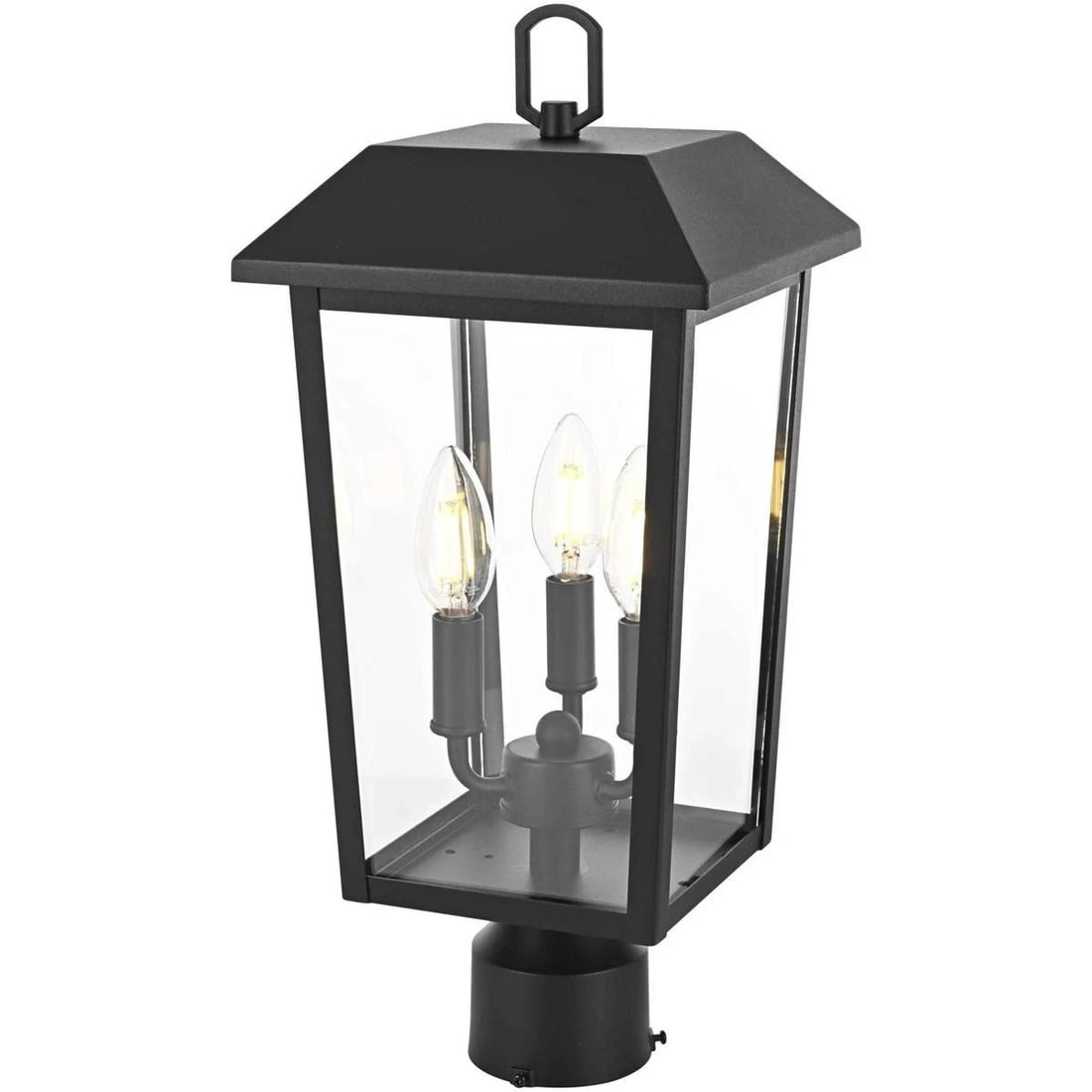 Riggs 18in Outdoor Post Lantern Black Iron Glass 3 Light (1 of 8)