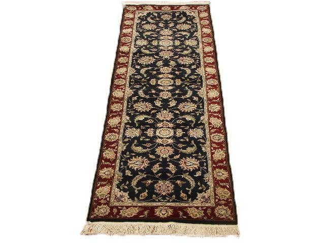 Handmade 2.6 x 8 Black Sino Tabriz Wool Silk Runner Rug: Handmade 2.6 x 8 Black Sino Tabriz Wool Silk Runner Rug Free continental US Shipping Introducing the exquisite 2.6 x 8 Black Sino Wool & Silk Runner Rug, a true embodiment of elegance and luxury. Hand