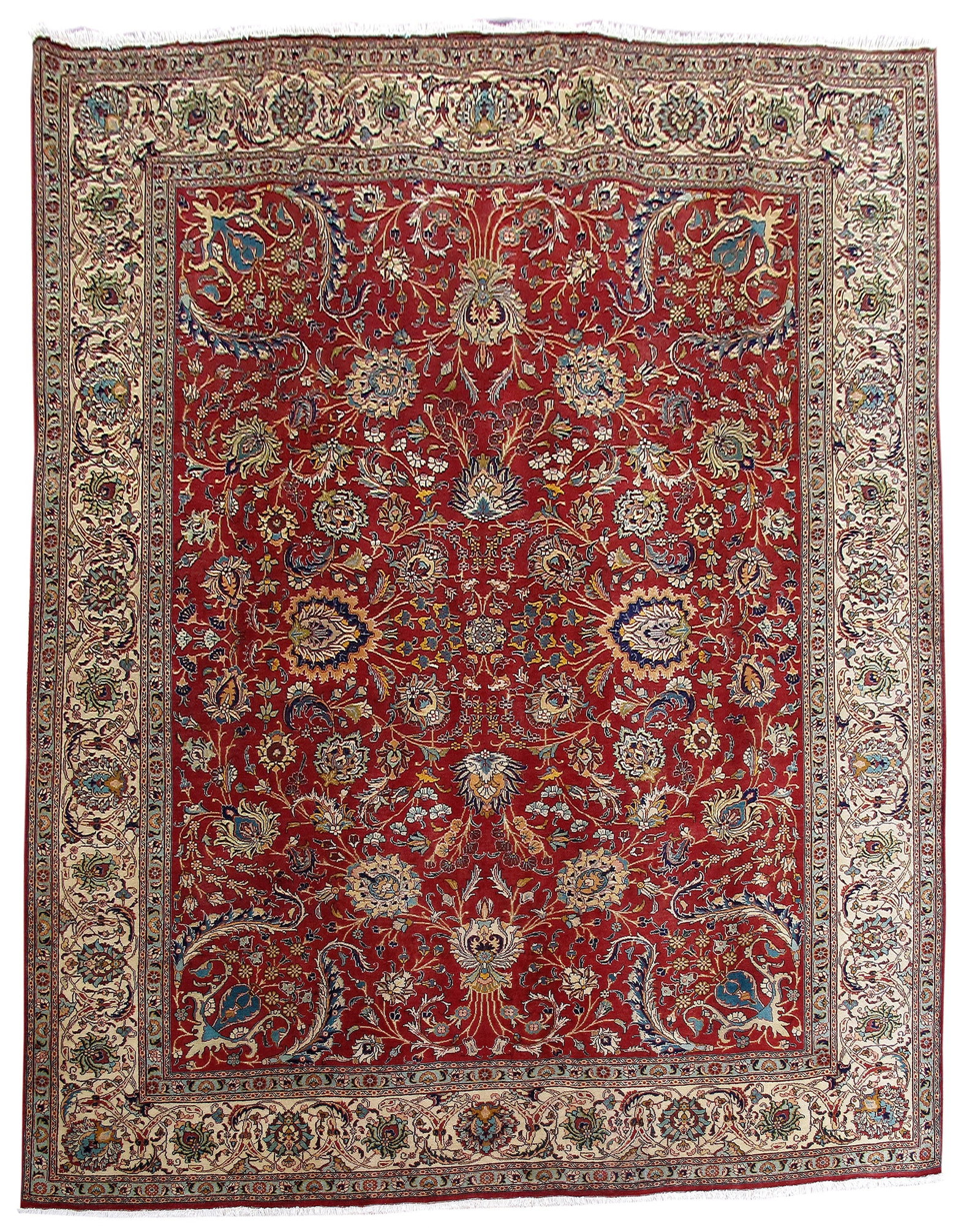 9.9 x 12.3 Red Persian Tabriz Hand-Knotted Wool Rug: 9.9 x 12.3 Red Persian Tabriz Hand-Knotted Wool Rug Free continental US Shipping Transform your space with this exquisite 9.9 x 12.3 Red Persian Tabriz Rug, handcrafted by skilled artisans in Tabriz, 