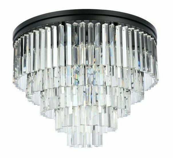 Sydney 17 Light Crystal Ceiling Chandelier Matte Black 32 in: Sydney 17 Light Crystal Ceiling Chandelier Matte Black 32 in Contemporary 17-light flush mount chandelier in a matte black finish, designed for indoor use. It features crystal construction with clear 