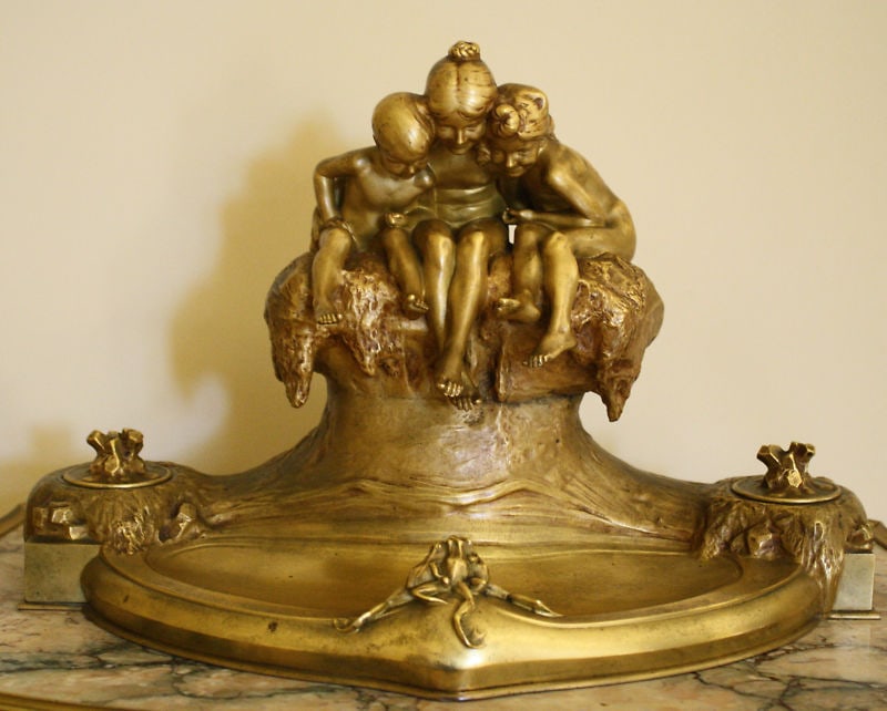 1900s French Art Nouveau Bronze Statue by Max Blonbat: 1900s French Art Nouveau Bronze Statue by Max Blonbat Experience a stunning piece of history with this original 1900's French Art Nouveau bronze statue by renowned artist Max Blonbat. This exquisite s