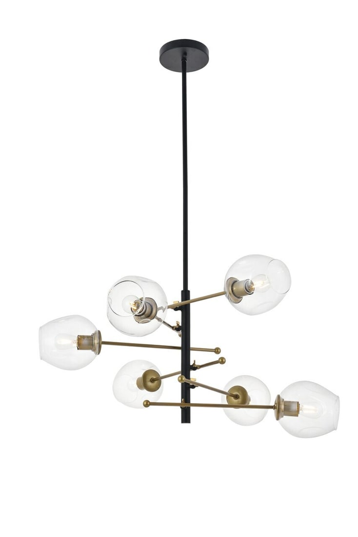 Paragon 6-Light Matte Black Brass Pendant Chandelier 32 Inch: Paragon 6-Light Matte Black Brass Pendant Chandelier 32 Inch This modern chandelier features a matte black and brass finish, offering a contemporary look suitable for dining rooms, living rooms, bedro
