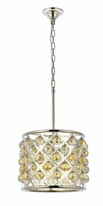 Madison 4 Light Crystal Pendant Polished Nickel 14 in: Madison 4 Light Crystal Pendant Polished Nickel 14 in Modern 4-light indoor chandelier pendant in a polished nickel finish with golden teak royal cut crystal balls. The fixture is hardwired, fire-rate
