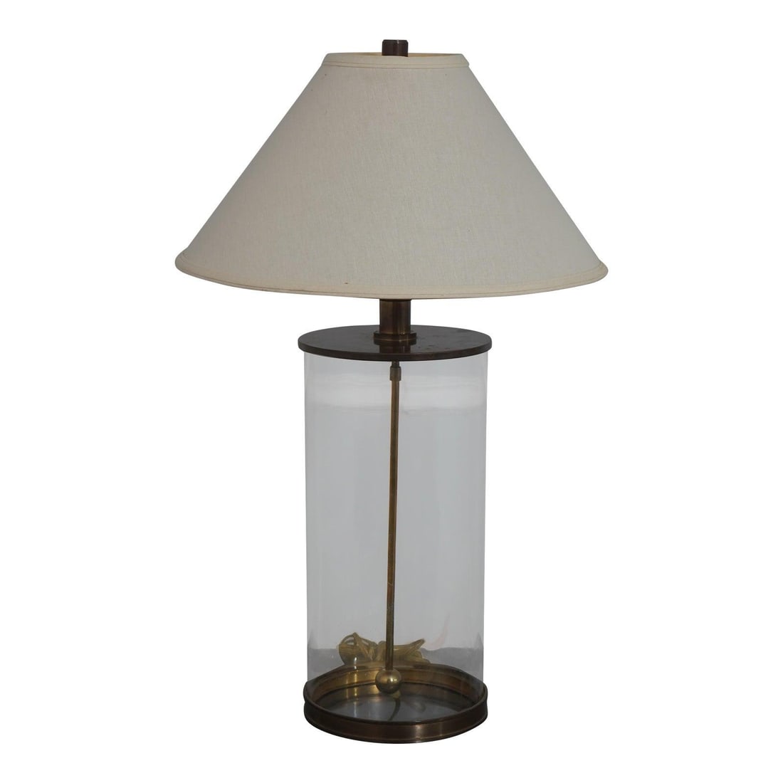 Ralph Lauren Brass Glass Cylinder Lamp with Cloth Shade (1 of 10)