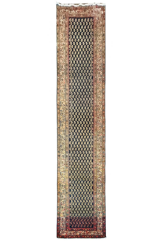 Hand-Knotted Persian Runner 3.4' x 16.3' Herati Paisley Design Navy Blue: Hand-Knotted Persian Runner 3.4' x 16.3' Herati Paisley Design Navy Blue Free continental US Shipping Discover the beauty of this exquisite 3.4' x 16.3' Persian Runner, intricately hand-knotted by ski