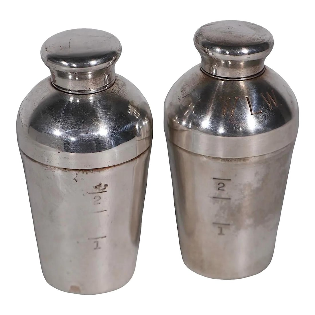 Chic Miniature Art Deco Silverplate Cocktail Shakers by Napier: Chic Miniature Art Deco Silverplate Cocktail Shakers by Napier This chic pair of miniature Art Deco cocktail shakers by Napier is crafted in silver plate, making it a stylish addition to any barware c