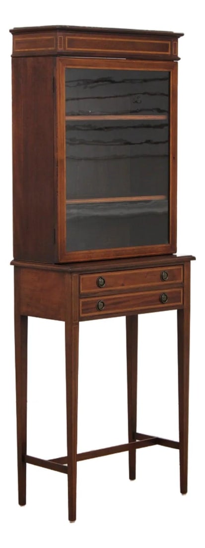 Edwardian Inlaid Mahogany Display Cabinet with 2 Drawers 23w x 12.5d x 64.5h (1 of 10)