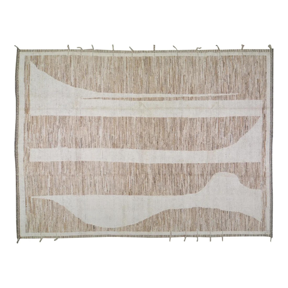 Tan Wool Area Rug Hand Knotted Moroccan Style 10'6" x 14'4": Tan Wool Area Rug Hand Knotted Moroccan Style 10'6" x 14'4" This Moroccan hand-knotted wool rug is crafted using traditional techniques, combining time-honored artistry with a modern design sensibilit