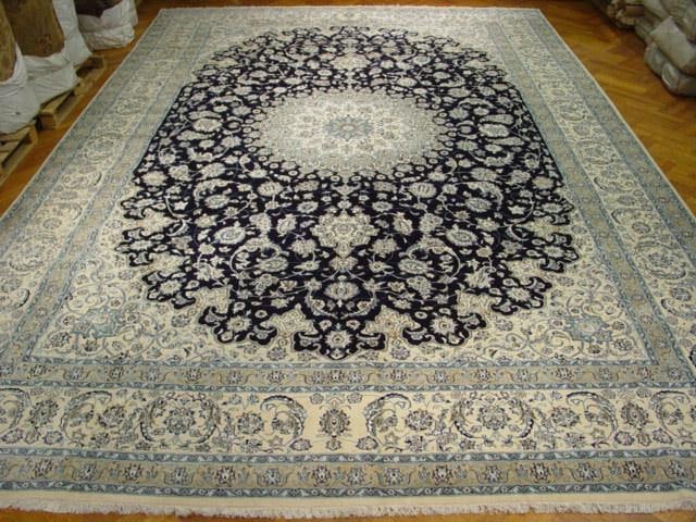 Luxurious 12.10' x 19' Nain Wool Silk Area Rug Navy Blue: Luxurious 12.10' x 19' Nain Wool Silk Area Rug Navy Blue Free continental US Shipping Transform your living space with this stunning 12.10' x 19' High-End Nain New Wool & Silk Rug in rich Navy Blue. C