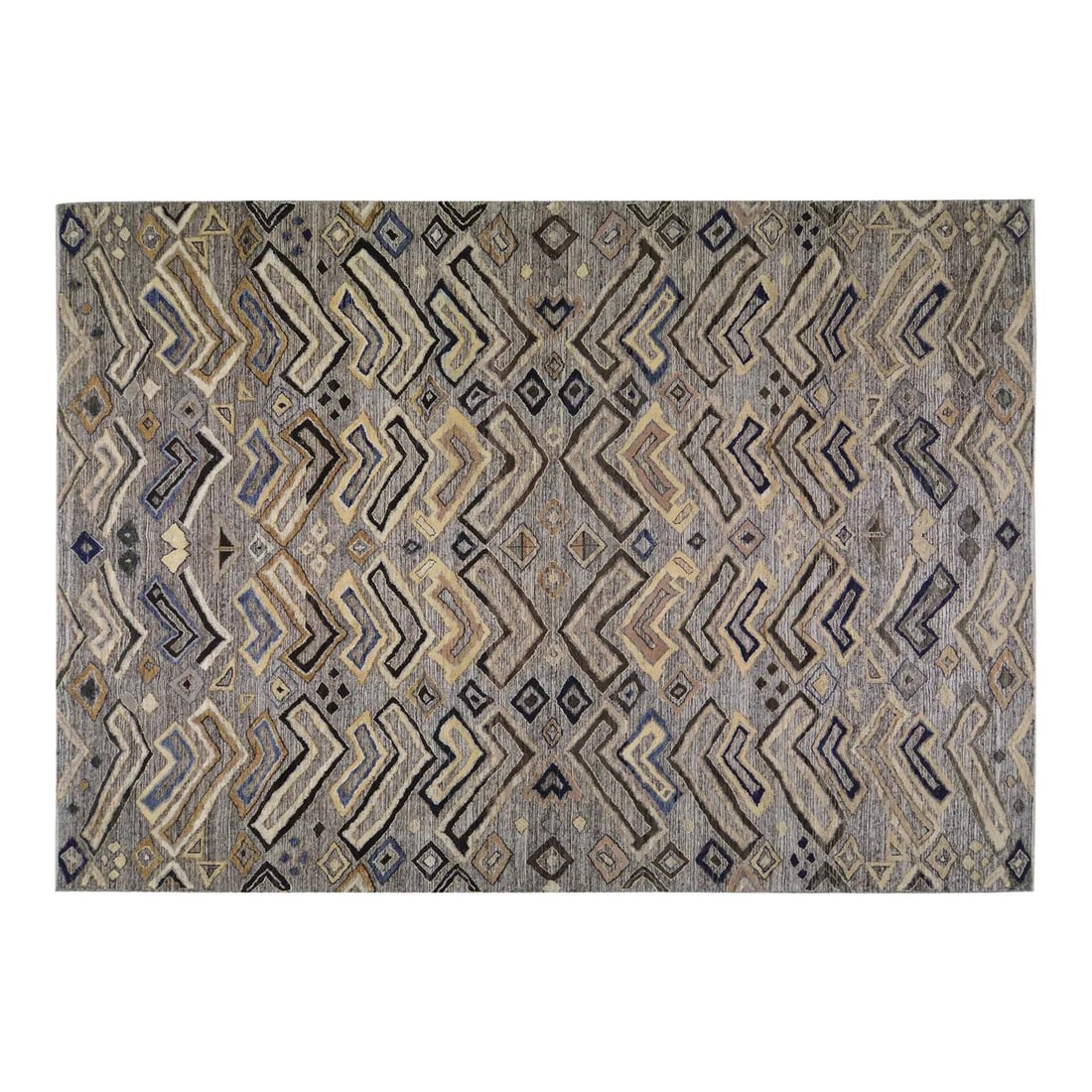 Slate Gray Wool Area Rug Hand-Knotted Moroccan Design 9'10" x 14': Slate Gray Wool Area Rug Hand-Knotted Moroccan Design 9'10" x 14' This Moroccan hand-knotted wool rug showcases traditional craftsmanship combined with modern design sensibilities. The rug features a 