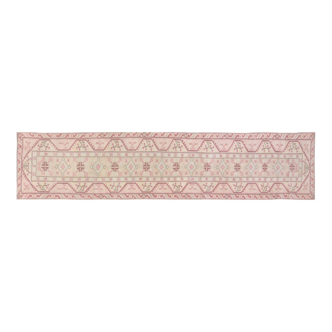 2'9" x 13' Anatolian Wool Runner Hand Knotted Vintage Turkish Carpet: 2'9" x 13' Anatolian Wool Runner Hand Knotted Vintage Turkish Carpet This vintage Turkish Anatolian rug is hand-knotted from wool and showcases traditional craftsmanship combined with a modern design 