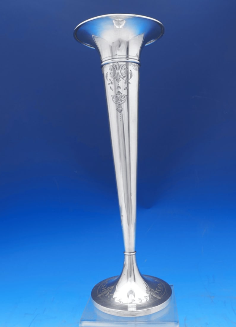 Sterling Silver Bright Cut Vase by Wilcox and Wagoner 12" (1 of 10)