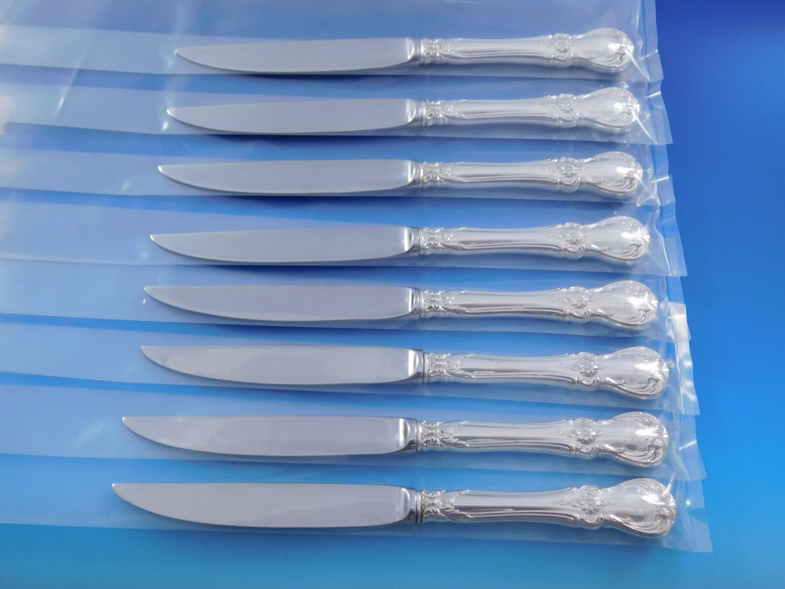 Towle Old Master Sterling Silver 8pc Steak Knife Set Non-Serrated 8 3/8": Towle Old Master Sterling Silver 8pc Steak Knife Set Non-Serrated 8 3/8" Enhance your dining experience with this exquisite 8-piece steak knife set from the renowned Old Master pattern by Towle. Each 