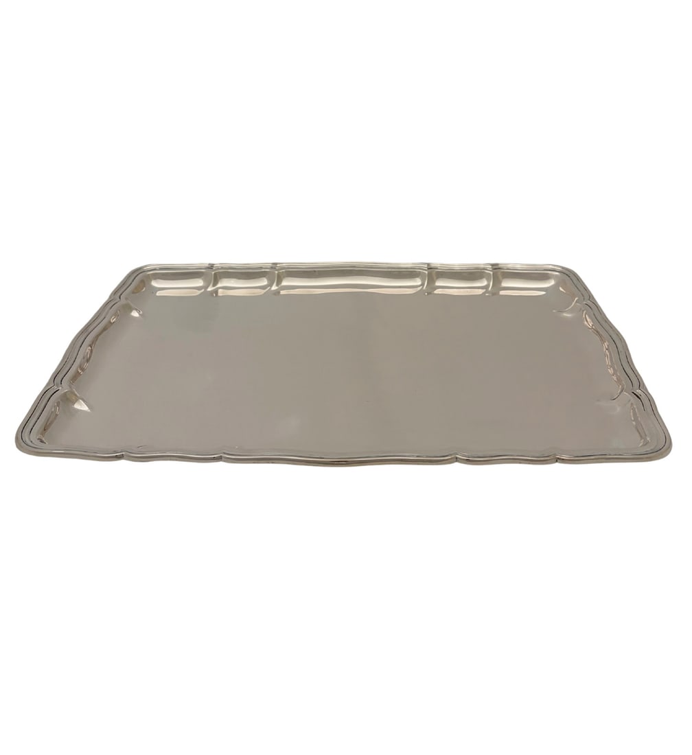 M.H. Wilkens Sohne 835 Silver Handmade Rectangle Tray 14.50 x 10.25: M.H. Wilkens Sohne 835 Silver Handmade Rectangle Tray 14.50 x 10.25 This is an antique 19th-century tray by M.H. Wilkens & Sohne, crafted from 835 silver. The tray features a handmade rectangular desi