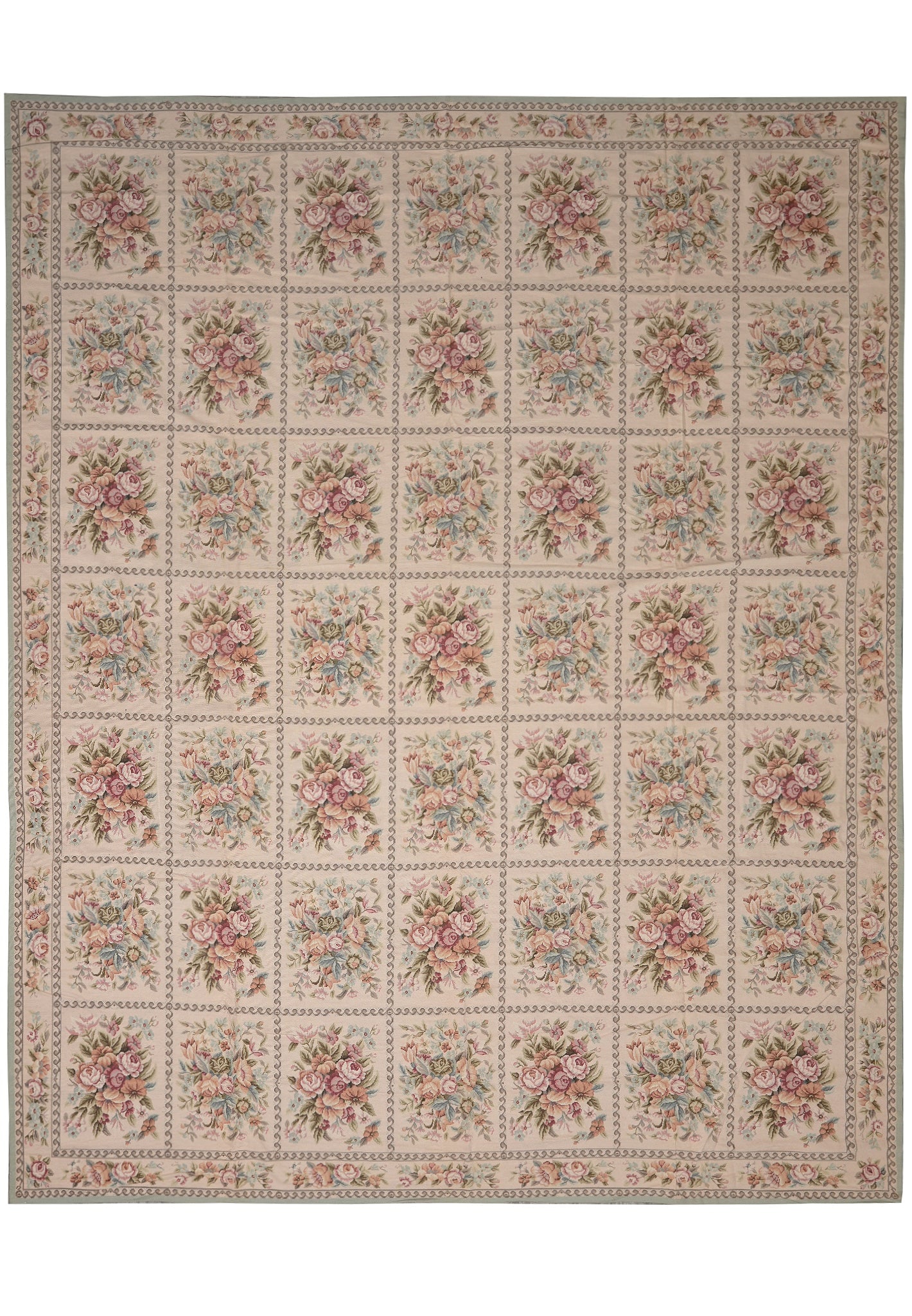 12 x 15 English Garden Floral Needlepoint Rug Hand Stitched Wool: 12 x 15 English Garden Floral Needlepoint Rug Hand Stitched Wool Free continental US Shipping This 12 x 15 Pleasant Floral English Garden Needlepoint Rug features a hand-stitched, English garden-inspi