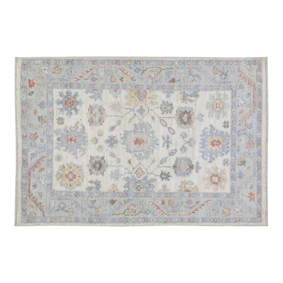 5'x7' Wool Area Rug Hand Knotted Oushak Turkish Style: 5'x7' Wool Area Rug Hand Knotted Oushak Turkish Style This Turkish Oushak rug is hand-knotted from wool using traditional techniques, combining classic craftsmanship with modern design elements. Its r