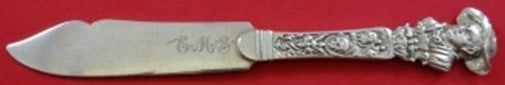 Gorham Old Masters Sterling Silver Fish Knife Holbein FH 7 5/8: Gorham Old Masters Sterling Silver Fish Knife Holbein FH 7 5/8 A Gorham Old Masters sterling silver fish knife in the Holbein flat handle pattern. This pre-owned piece measures 7 5/8 inches and is mon