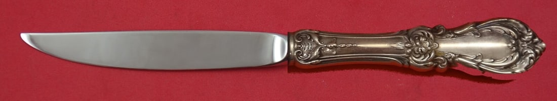 Reed & Barton Burgundy Sterling Silver Steak Knife 8in Non-Serrated: Reed & Barton Burgundy Sterling Silver Steak Knife 8in Non-Serrated This exquisite steak knife features a sterling silver hollow handle and a stainless steel blade, designed in the elegant Burgundy pa