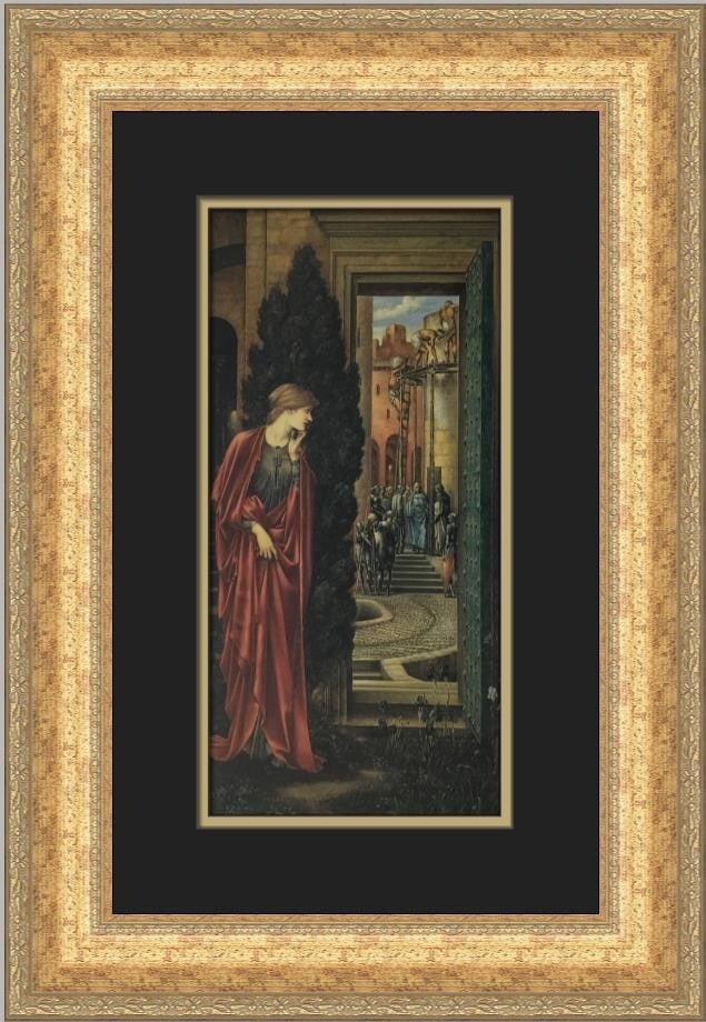 Edward Burne-Jones Danae and the Brazen Tower Custom Framed Art Print: Edward Burne-Jones Danae and the Brazen Tower Custom Framed Art Print This captivating print features Edward Burne-Jones' renowned artwork, "Danae and the Brazen Tower." The piece is a medium-sized, c