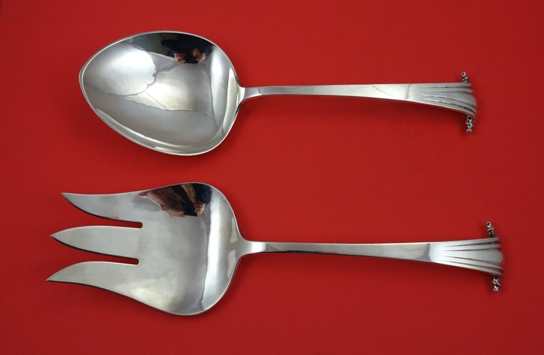 Porter Blanchard Georgian Scroll Sterling Silver Salad Serving Set 10.25" (1 of 2)