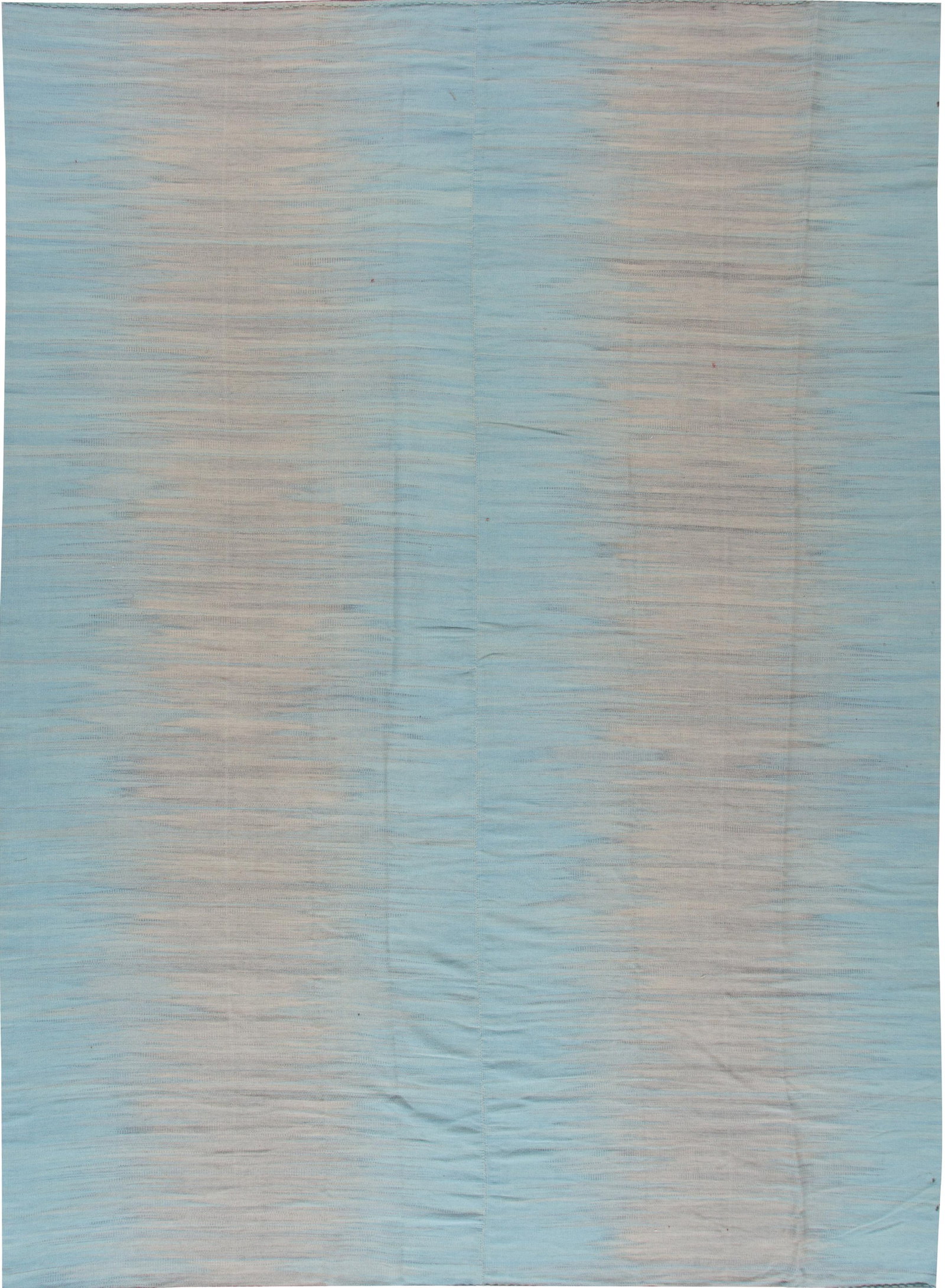 Stunning Hand-Knotted Turquoise Kilim Rug 12' x 16'5: Stunning Hand-Knotted Turquoise Kilim Rug 12' x 16'5 This stunning hand-knotted modern Kilim rug features a vibrant turquoise field with tan accents and an allover abstract design. Perfect for adding 