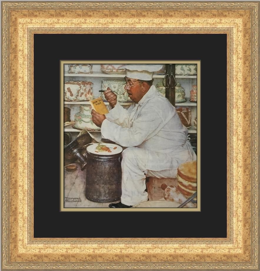 Norman Rockwell Weighty Matters open edition framed print: Norman Rockwell Weighty Matters open edition framed print This is a custom-framed open edition print of "Weighty Matters" by Norman Rockwell, produced in 1979. The print is an offset lithograph on pap