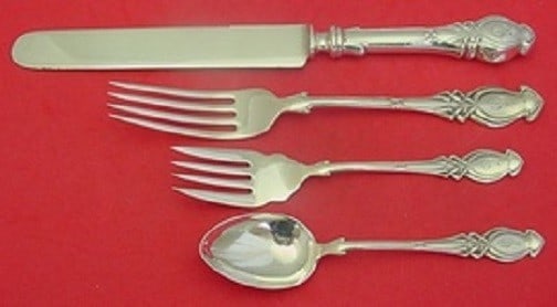 Mayer Nineteen O Nine Sterling Silver 4-Piece Place Setting: Mayer Nineteen O Nine Sterling Silver 4-Piece Place Setting Elevate your dining experience with this exquisite four-piece place setting in the Nineteen O Nine pattern by Mayer. Crafted from high-quali
