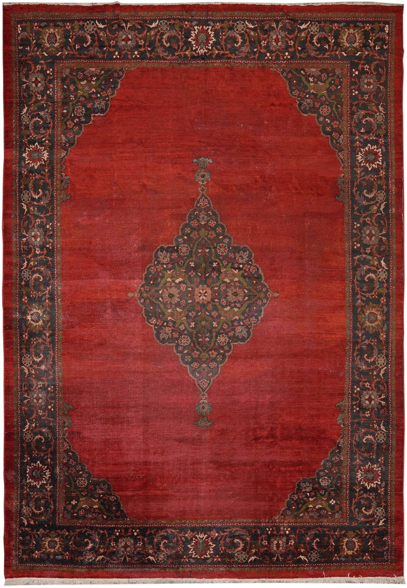 12.4 x 18 Antique Persian Mahal Rug Hand Knotted Wool Low Pile: 12.4 x 18 Antique Persian Mahal Rug Hand Knotted Wool Low Pile Free continental US Shipping This large Antique Persian Mahal rug features a low pile construction and a classic Mahal design with bold a