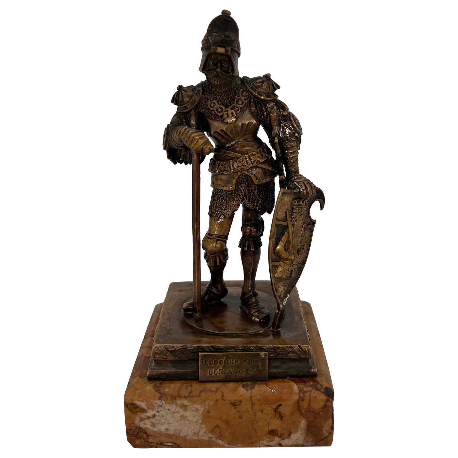 Theodoric the Great Bronze Figure After Peter Vischer Grand Tour Italy: Theodoric the Great Bronze Figure After Peter Vischer Grand Tour Italy Discover this stunning Grand Tour bronze figure of Theodoric the Great, after the renowned artist Peter Vischer the Elder. This e