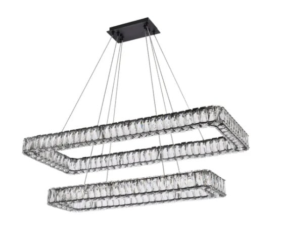 Black Monroe LED Crystal Chandelier 42 Inch Height Adjustable: Black Monroe LED Crystal Chandelier 42 Inch Height Adjustable This modern crystal chandelier from the Monroe Collection features a sleek black finish and two tiers of royal cut clear crystals, making 