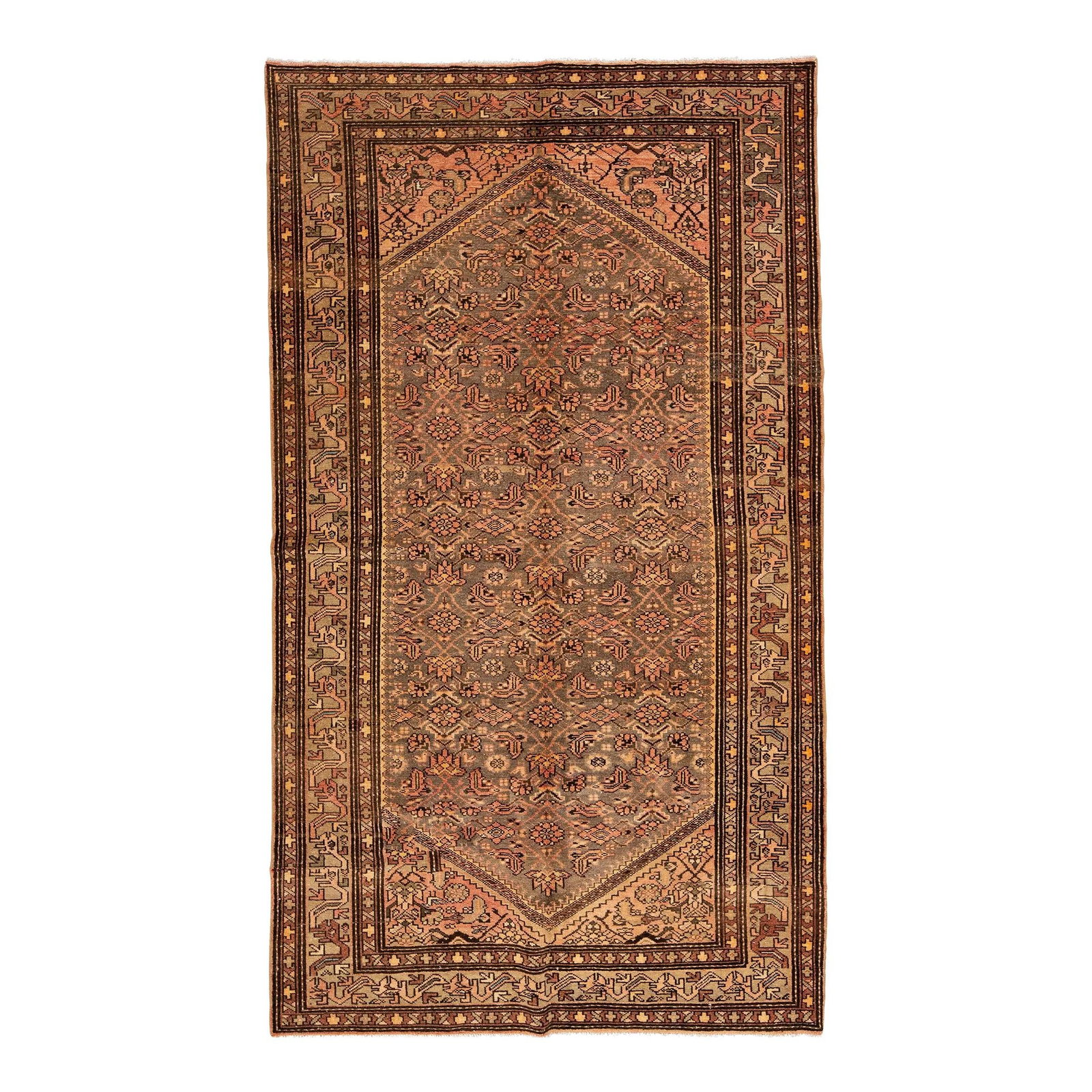 1920s Antique Persian Malayer Gray Wool Rug Floral Design 5'3 x 9'4: 1920s Antique Persian Malayer Gray Wool Rug Floral Design 5'3 x 9'4 Discover the elegance of this exceptional antique Persian Malayer rug, meticulously crafted from hand-knotted wool. The design showc