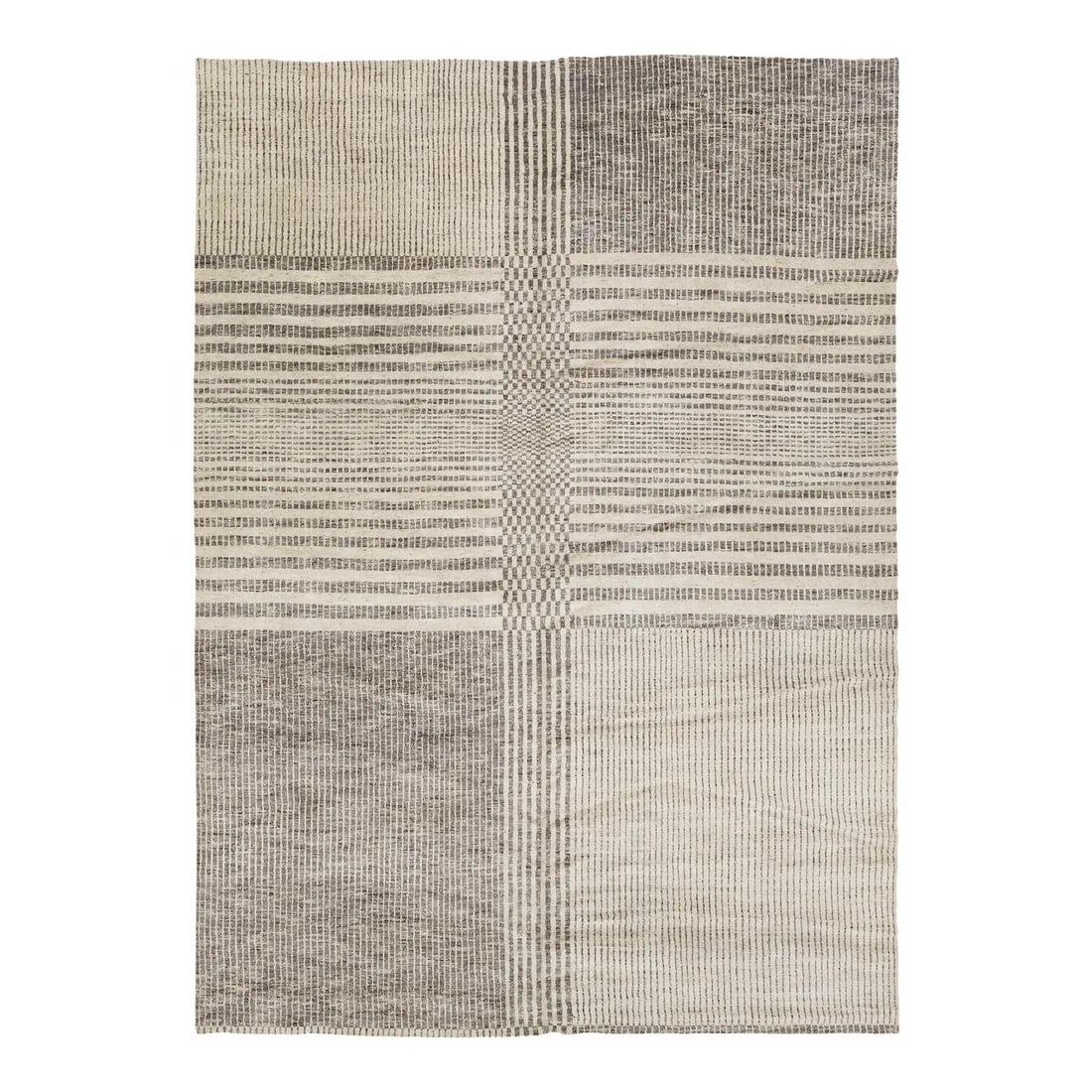 Modern Wool Rug 10 x 14 Minimalist Hand Knotted Grid Design: Modern Wool Rug 10 x 14 Minimalist Hand Knotted Grid Design This modern geometric wool rug showcases a sophisticated, hand-knotted grid pattern, combining mid-century modern style with contemporary mi