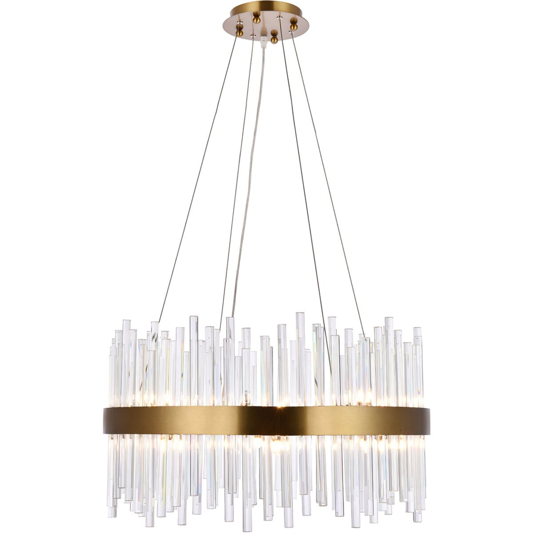 Dallas 16 Light Gold Crystal Chandelier 25 in: Dallas 16 Light Gold Crystal Chandelier 25 in Modern Art Deco style 16-light chandelier with a gold finish and clear crystal glass details. It is hardwired for indoor installation and features an adju