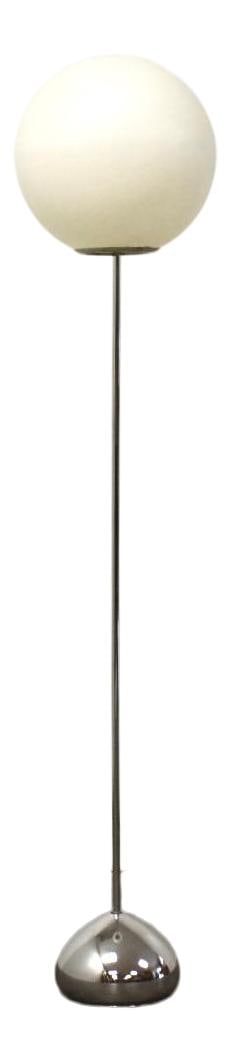 Mid-Century Modern Chrome Floor Lamp with White Globe Shade: Mid-Century Modern Chrome Floor Lamp with White Globe Shade Illuminate your space with this striking Mid-Century Modern Chrome Floor Lamp. Featuring a sleek chrome finish paired with a classic white g