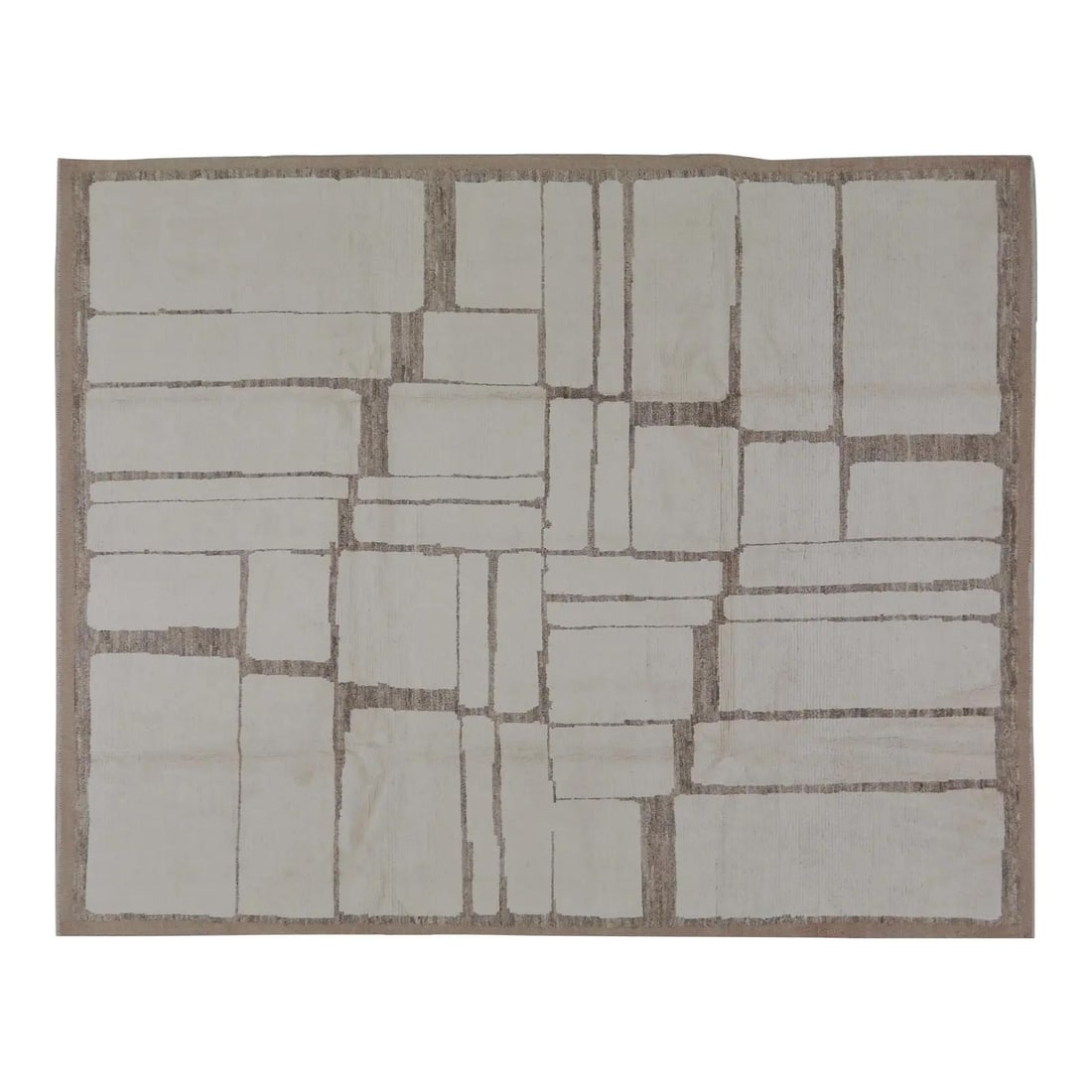 10'4" x 14'1" Wool Area Rug Hand Knotted Moroccan Design: 10'4" x 14'1" Wool Area Rug Hand Knotted Moroccan Design This Moroccan hand-knotted wool rug is crafted using traditional rug-making techniques, showcasing a harmonious blend of timeless artistry and 