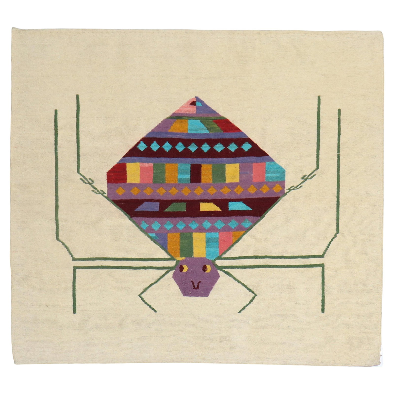 Whimsical Spider Persian Kilim Wall Hanging Steampunk Wool 38 x 45 (1 of 6)