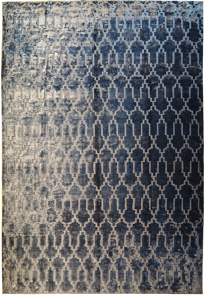 8 x 10 Blue Handmade Bamboo Silk Modern Carpet: 8 x 10 Blue Handmade Bamboo Silk Modern Carpet Free continental US Shipping This stunning 8 x 10 modern handmade carpet features a vibrant blue color and is crafted from bamboo silk, offering a luxuri