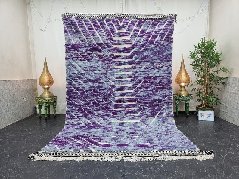 Authentic Handwoven Berber Wool Rug 9.84x6.56ft from Morocco: Authentic Handwoven Berber Wool Rug 9.84x6.56ft from Morocco Discover the elegance of Berber artistry with this handwoven geometric-patterned rug, created by local Berber women in the Atlas Mountains 
