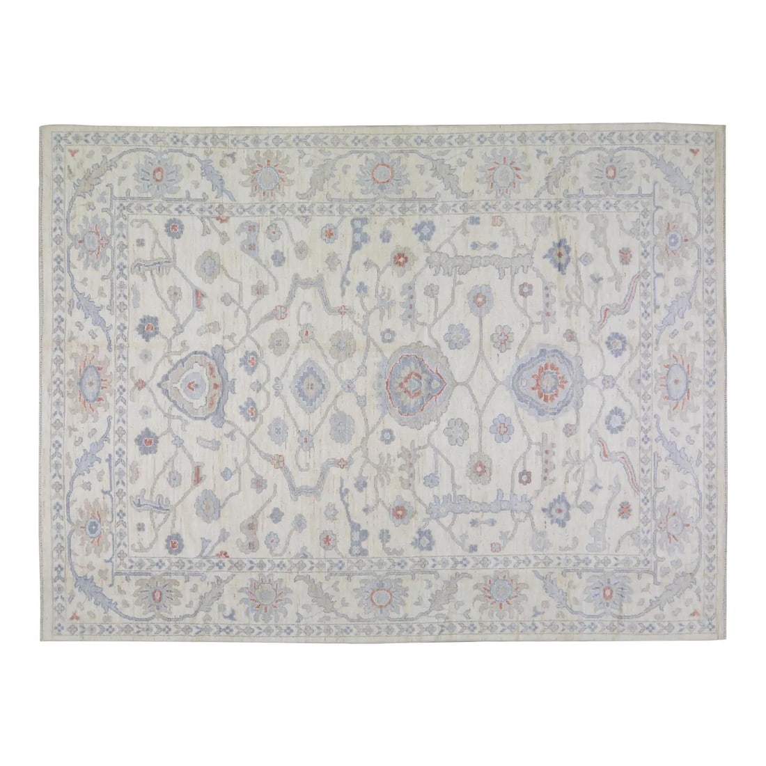 9'x12'1" Wool Oushak Rug Hand Knotted Turkish Gray: 9'x12'1" Wool Oushak Rug Hand Knotted Turkish Gray This Turkish Oushak rug is hand-knotted from wool using traditional techniques, offering a blend of timeless craftsmanship and modern design. Its dur