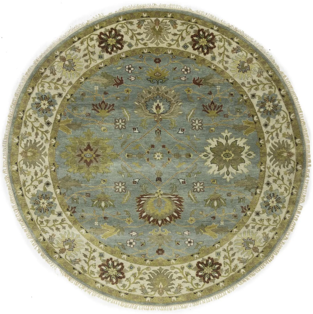 Handmade Round Floral Oushak Wool Rug 8x8 ft Modern Home Decor: Handmade Round Floral Oushak Wool Rug 8x8 ft Modern Home Decor This exquisite handmade round Oushak Oriental wool rug features a stunning floral design that enhances any home decor. Measuring 7'11" in