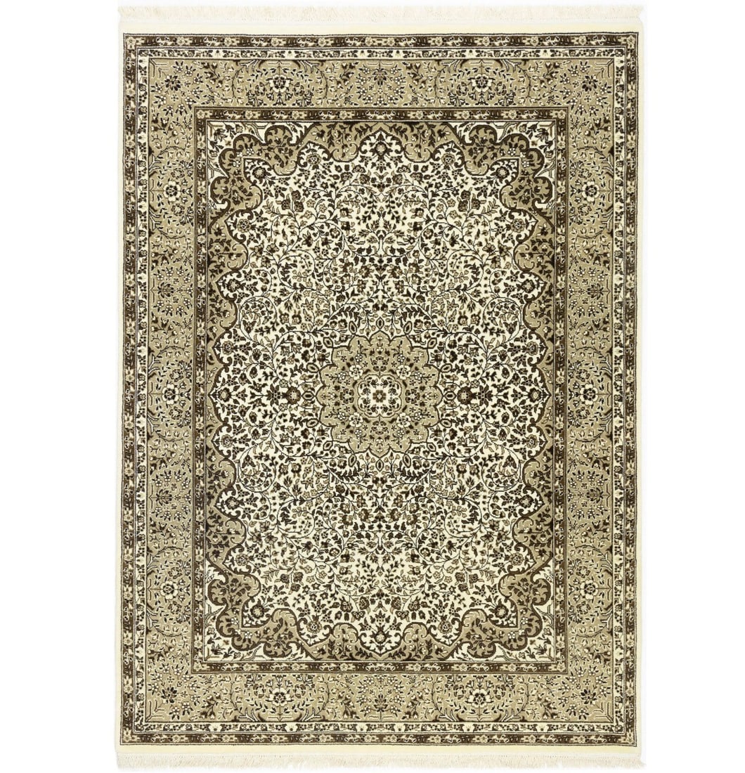 Hand Knotted Wool Area Rug Kirman Floral Cream Beige 5'6 X 7'8: Hand Knotted Wool Area Rug Kirman Floral Cream Beige 5'6 X 7'8 This is a hand-knotted wool area rug in a traditional style with a floral pattern and a modern regional design. It features a cream, beig