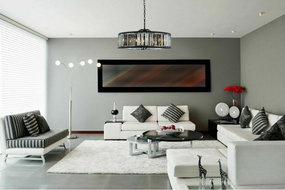 Chelsea 10-Light Matte Black Crystal Chandelier 43.5 Inch: Chelsea 10-Light Matte Black Crystal Chandelier 43.5 Inch This large modern chandelier features a matte black frame and high-quality Royal Cut silver shade crystals, offering a striking contemporary l